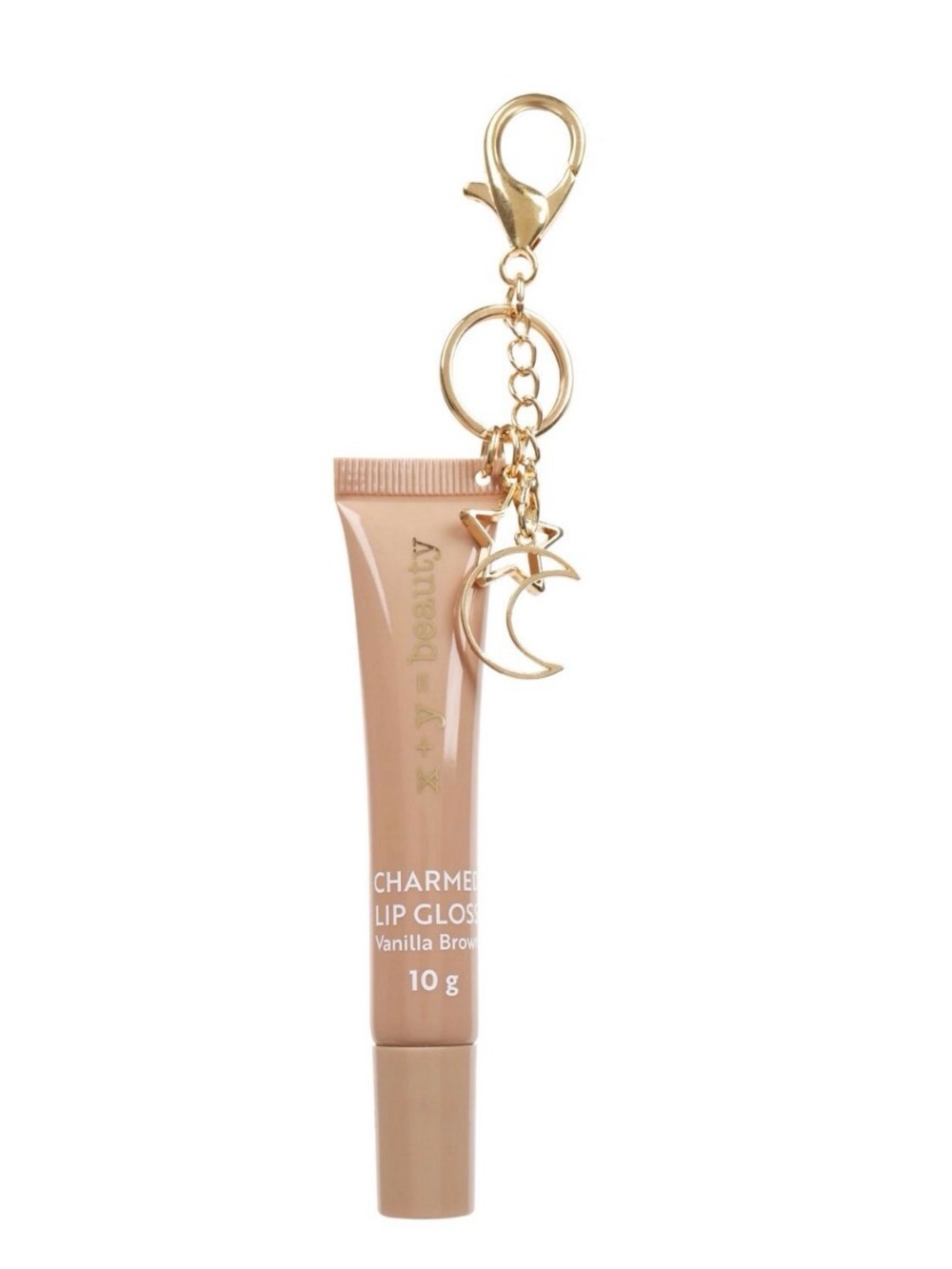 x + y = beauty Charmed Lip Gloss Vanilla Brown + Gold Charm Clip + Key Chain NIP